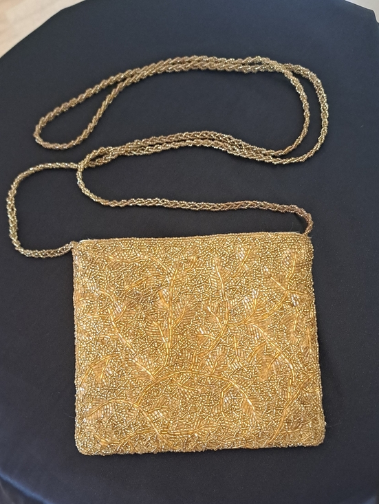umbrand Handbags - Vintage 1960s Gold Color Beaded Evening Crossbody Bag